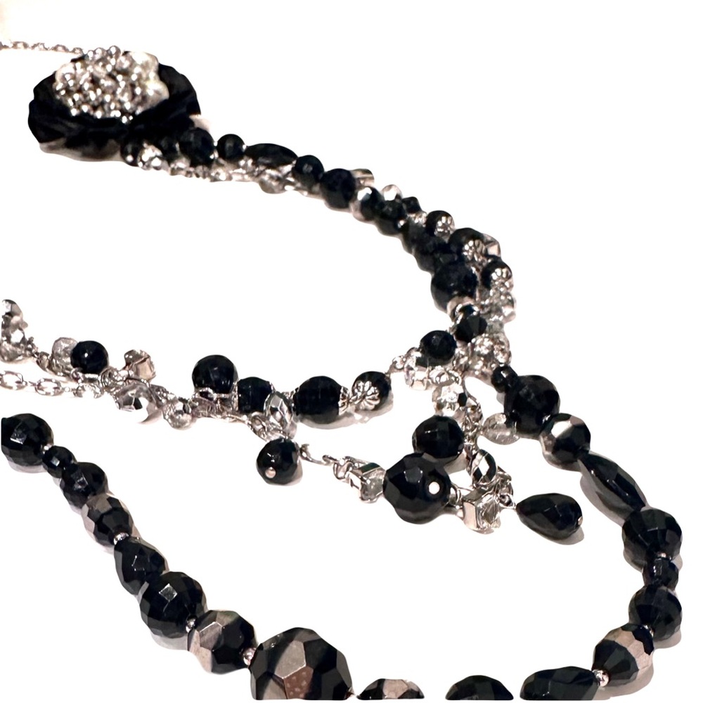 WHITE HOUSE BLACK MARKET Black Bead Pearl & Crystal Necklace w Removable Broach - Picture 9 of 12